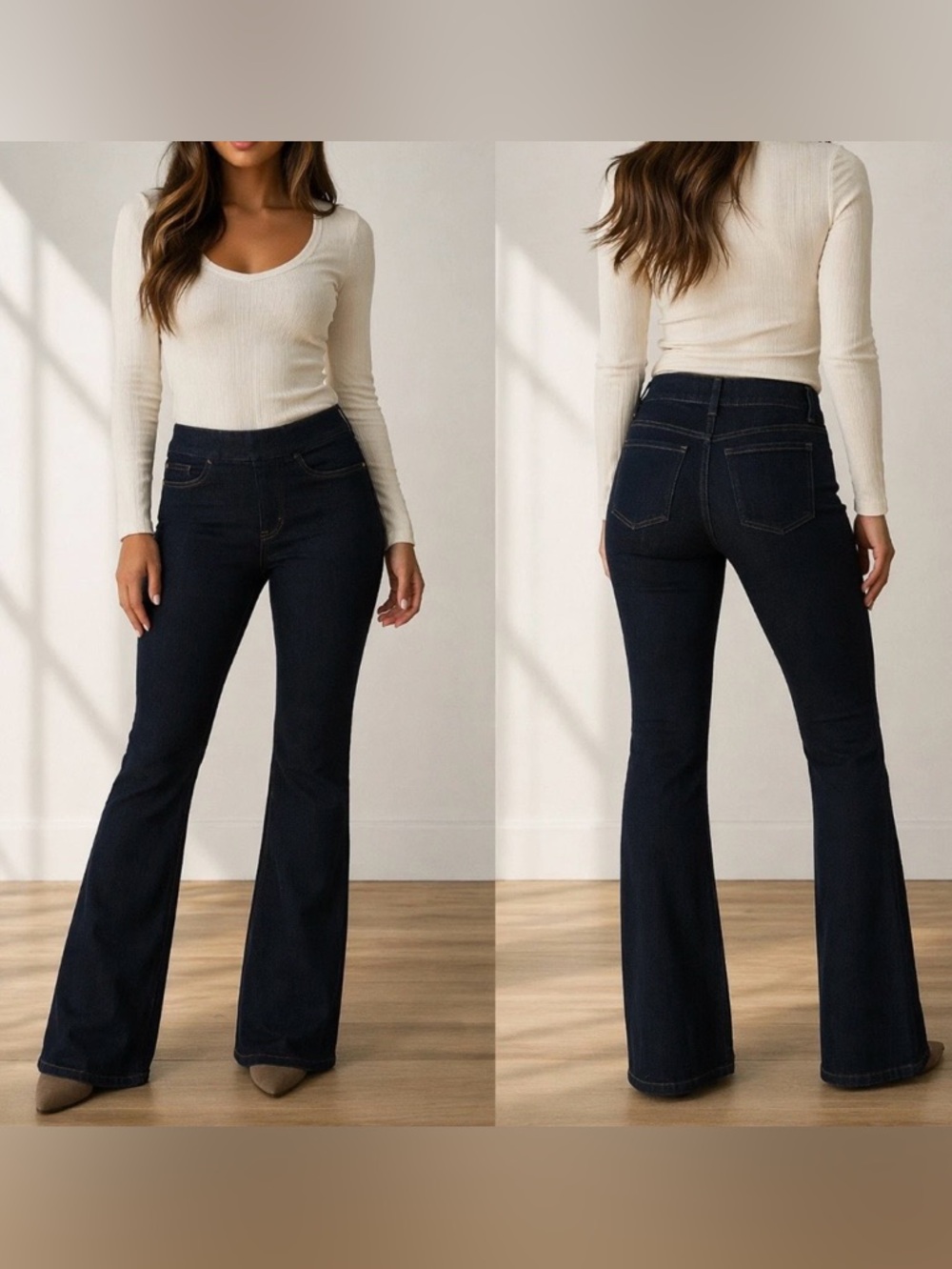 SPANX Flare Jeggings Dark Wash Pull On Stretch Denim Medium